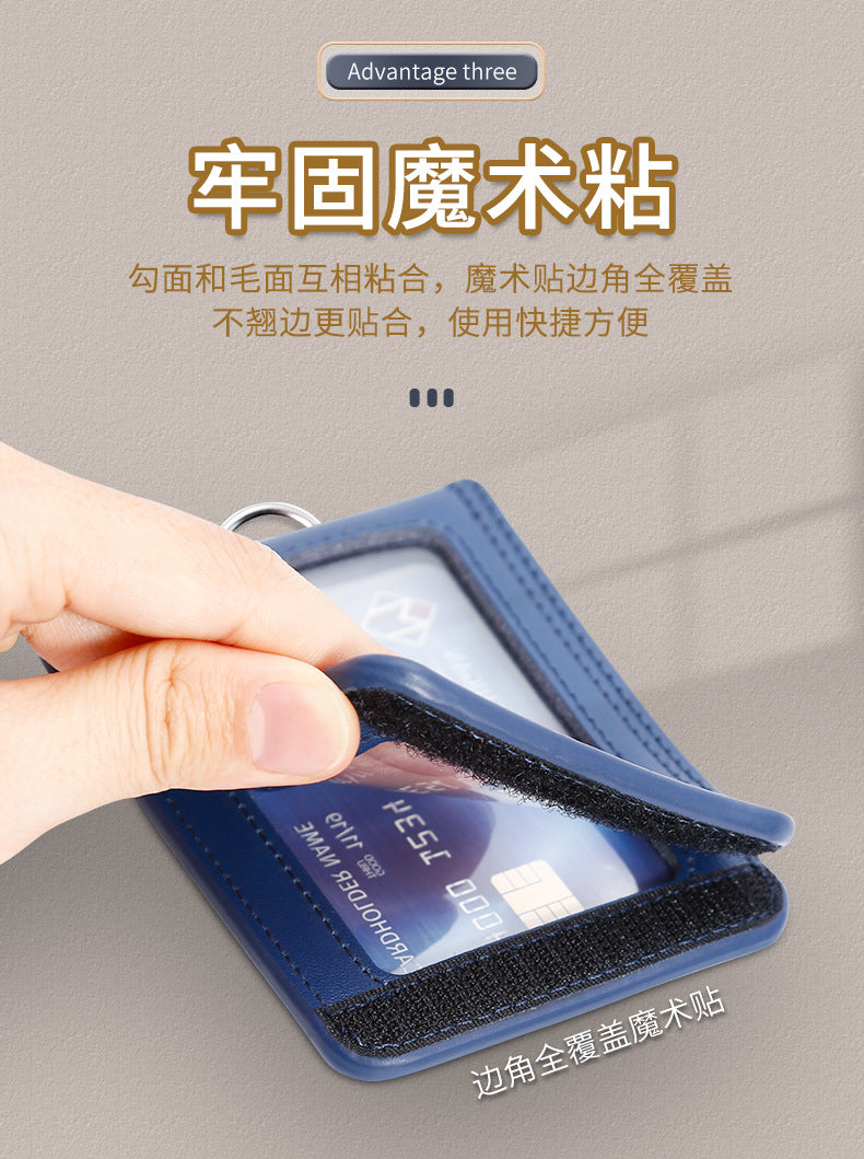 Work Card Case Detached Double Card Position Genuine Leather Folding Card Case Chest Card Lanyard Access Control Card Student School Card Rice