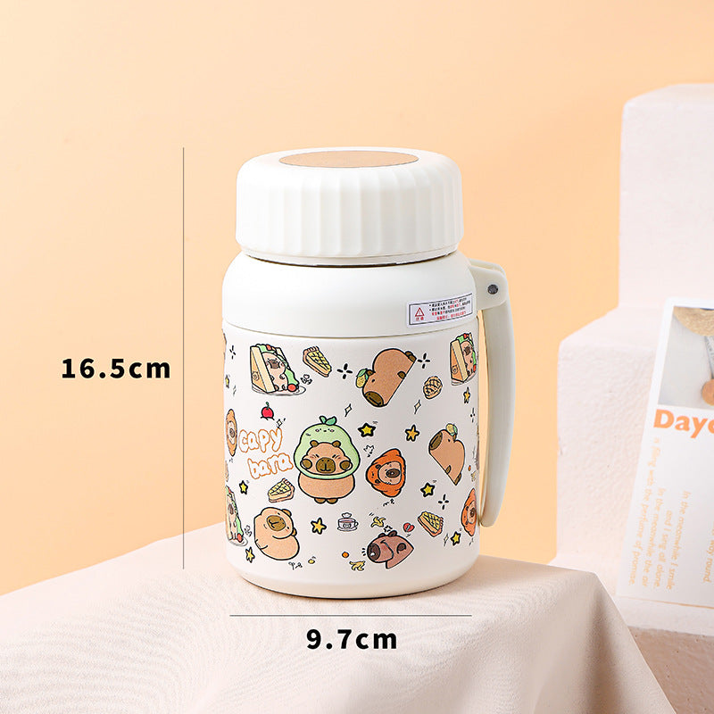 Cartoon cute high-value large-capacity new thermos stainless steel outdoor sports portable rope coffee cup