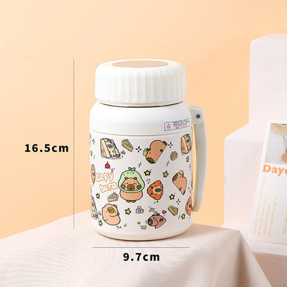 Cartoon cute high-value large-capacity new thermos stainless steel outdoor sports portable rope coffee cup