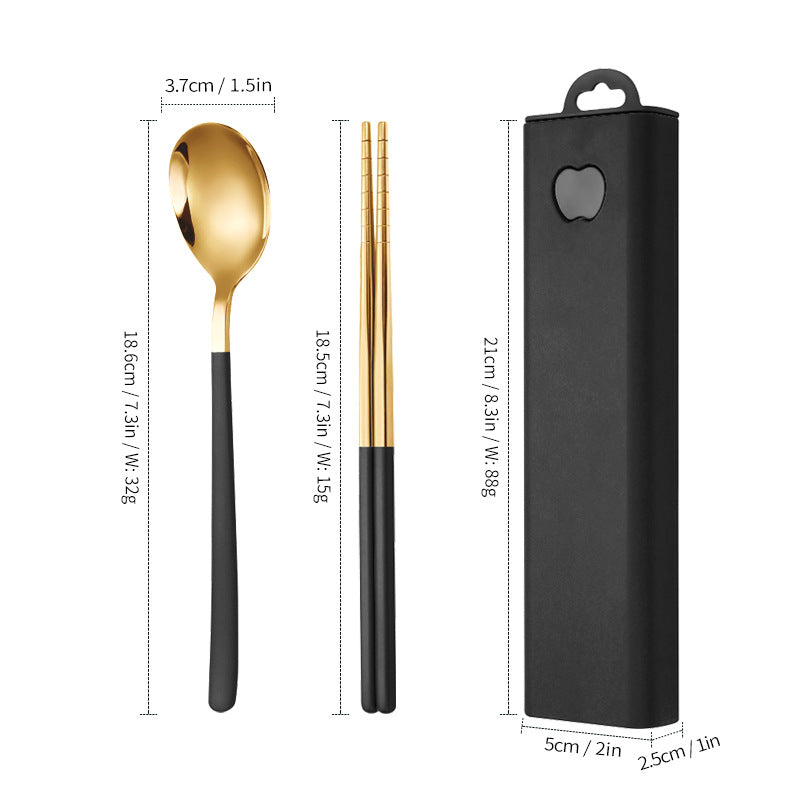 304 Stainless Steel Convenient Tableware Fork, Spoon and Chopsticks Three-Piece Set Outdoor Travel Student Storage Box Tableware Set