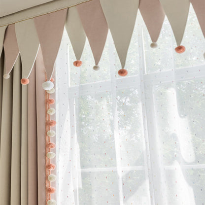 Cream-Colored Chenille Blackout Curtains for Children's Room, Sleeping Beauty Style, with Pom-Pom Design, Custom-Made Finished Product
