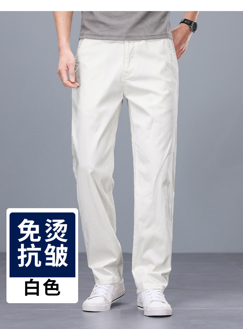 Binhaolu Men's Clothing High-End Pure Cotton Casual Pants for Men, Autumn and Winter Style with Fleece, New Business Style Men's Pants in Navy Blue