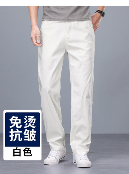 Binhaolu Men's Clothing High-End Pure Cotton Casual Pants for Men, Autumn and Winter Style with Fleece, New Business Style Men's Pants in Navy Blue
