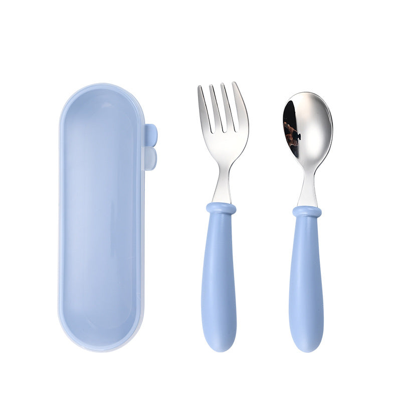 Children's 304 stainless steel fork spoon suit baby complementary food training eating spoon portable feeding tableware spoon