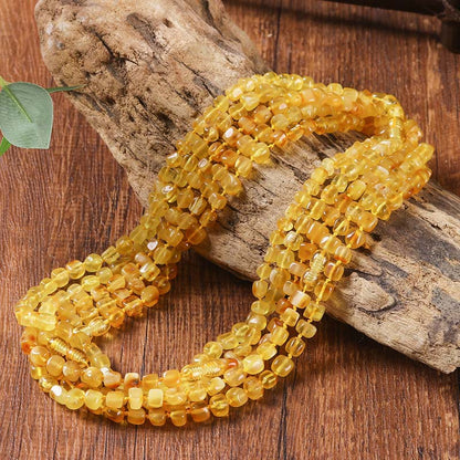 Natural, Unenhanced Baltic High-End Amber Beeswax Cube Necklace, Multi-Strand Bracelet, Gold-Wrapped Amber, Freeform
