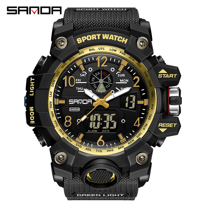 Sanda Hot-Selling Watch Korean Version Student Party Multi-Functional Waterproof Alarm Clock Electronic Watch Cool Dual Display Luminous Sports Watch by PDG ibma