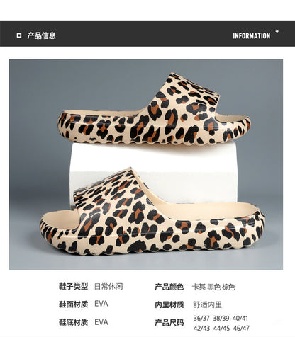 Foreign Trade Wholesale Leopard Print Slippers for Outer Wear Korean Style Printed Slippers for Couples Outdoor Sandals Women's Thick-Soled Bathroom Slippers