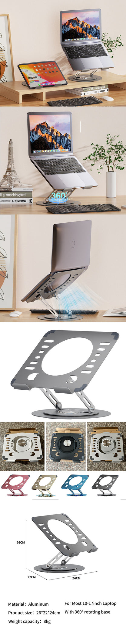 Laptop Stand 360-degree Rotating Adjustable Lifting Bracket Portable Storage Office Tablet Support
