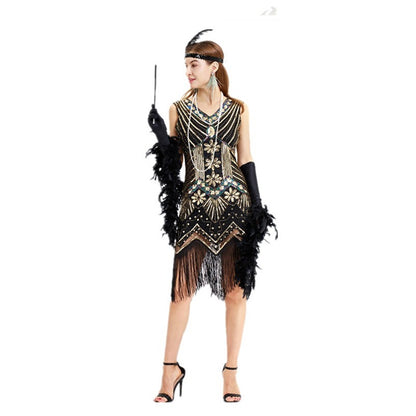 S-4Xl Amazon Wish Real Shot 1920S Retro Sequin Dress Handmade Beaded Tassel Plus Size Evening Dress
