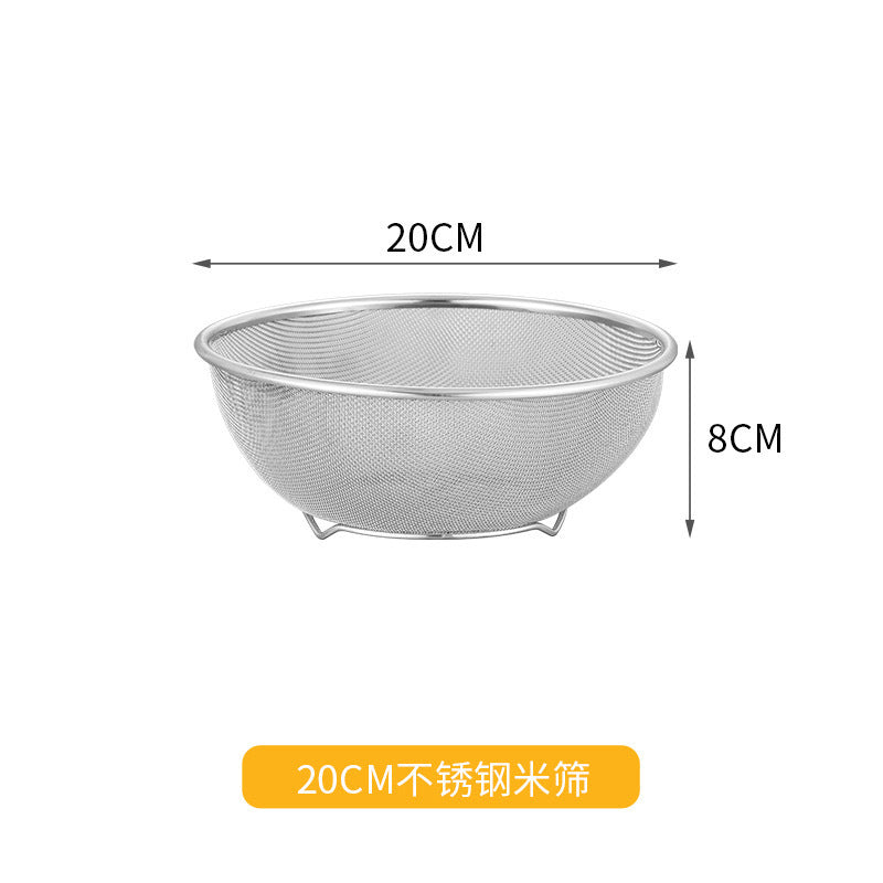 Cross-border Stainless Steel Thickened Vegetable Washing Basin Draining Basket Household Kitchen Rice Washing Artifact Vegetable Washing Basin Rice Washing Sieve Rice Washing Basin