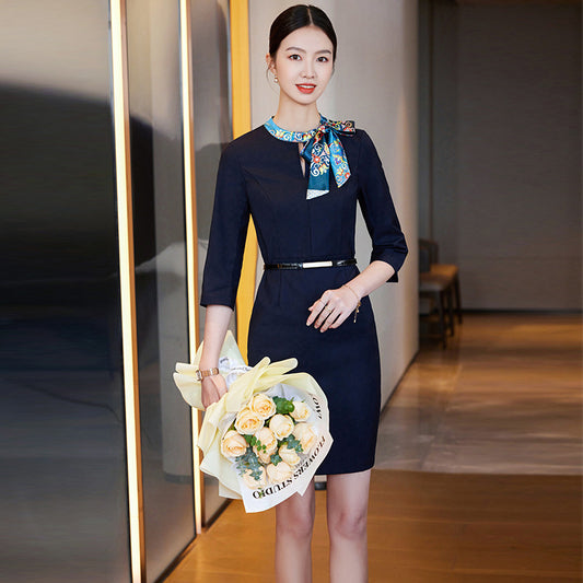 2023 Summer Fashion Temperament Stewardess Uniform Sleeve Business Wear Women's dress Hotel Jewelry Store Work Clothes by PDG ibma