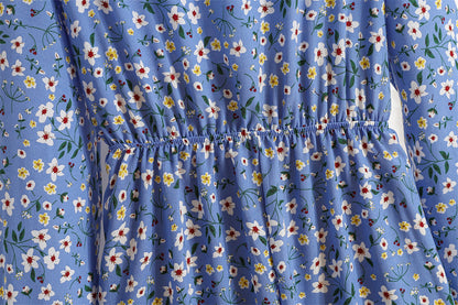 Cross-border Foreign Trade Floral Chiffon Long Dress Women's Spring Dress Long Sleeve Crewneck Base Skirt Waist Slim Long Dress