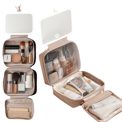LED with Mirror Cosmetic Bag Light Luxury High-end Toiletry Bag 2024 New Portable Large Capacity Brush Transparent Ins