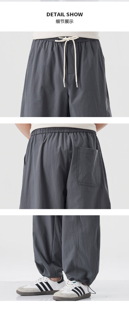 Danpaoni | summer thin casual pants men's American fashion retro loose straight pants elastic waist youth pants