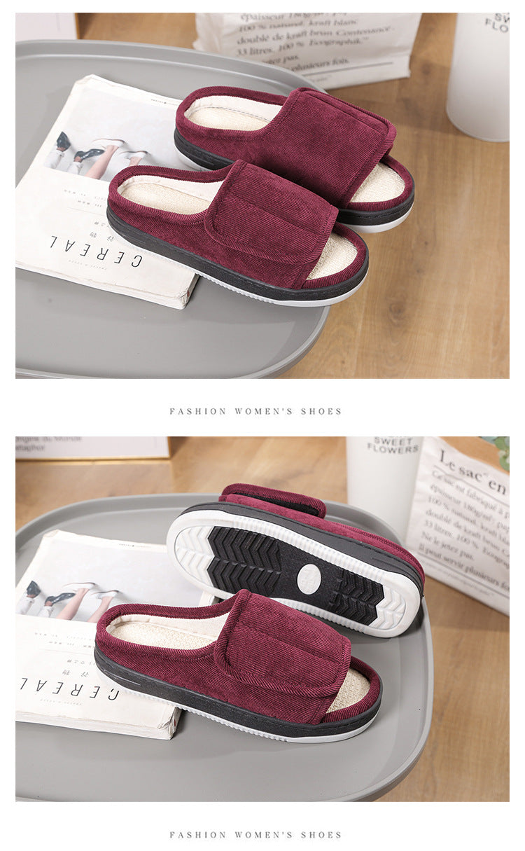 Factory direct wholesale Velcro loose feet wide fat swollen adjust middle-aged men's and women's cloth shoes linen slippers foreign trade