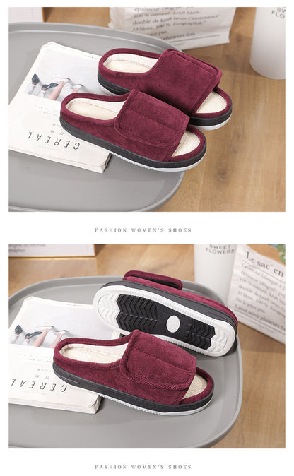 Factory direct wholesale Velcro loose feet wide fat swollen adjust middle-aged men's and women's cloth shoes linen slippers foreign trade