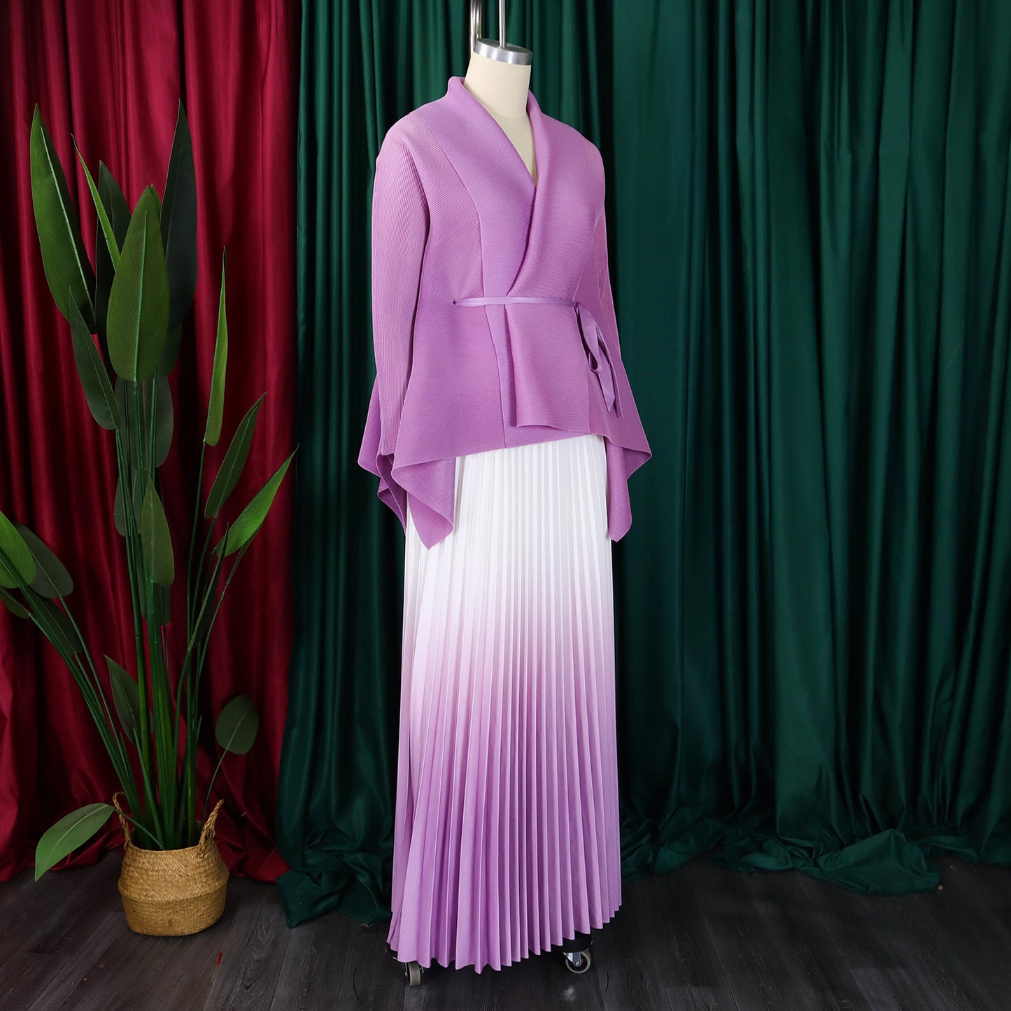 C8610 African plus size Women's Spring New Fashion Strap Bat Sleeve Top Gradient Color-changing Skirt Two-piece Set
