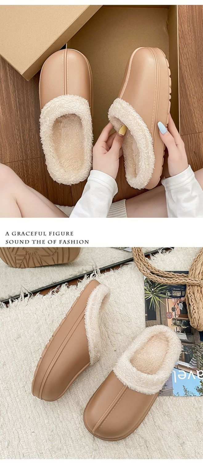 Women's Cotton Slippers for Winter 2025, Indoor Home Non-Slip Autumn and Winter Cold-Proof Closed-Toe Waterproof Fur Slippers for Winter Home Use