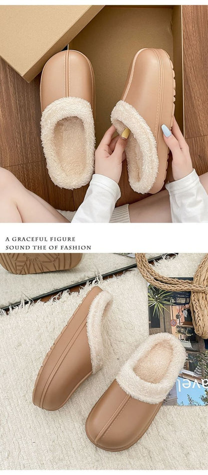 Women's Cotton Slippers for Winter 2025, Indoor Home Non-Slip Autumn and Winter Cold-Proof Closed-Toe Waterproof Fur Slippers for Winter Home Use