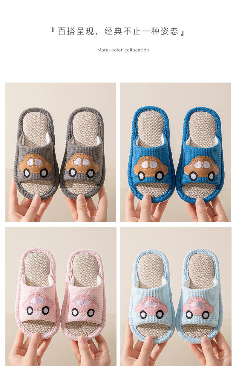 Male and Female Baby Summer Cartoon Car Four Seasons Linen Children's Sandals Open-Toe Slippers
