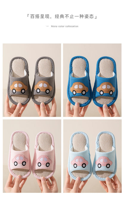 Male and Female Baby Summer Cartoon Car Four Seasons Linen Children's Sandals Open-Toe Slippers