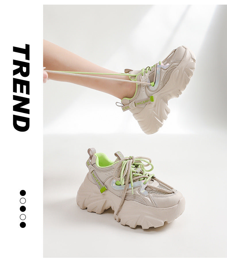 New Spring Shoes, Thick-Soled Women's Shoes, Versatile Height-Increasing Shoes, Non-Slip, Breathable, Lightweight Dad Shoes, Mesh Sneakers for Women