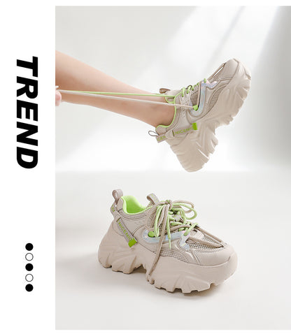 New Spring Shoes, Thick-Soled Women's Shoes, Versatile Height-Increasing Shoes, Non-Slip, Breathable, Lightweight Dad Shoes, Mesh Sneakers for Women