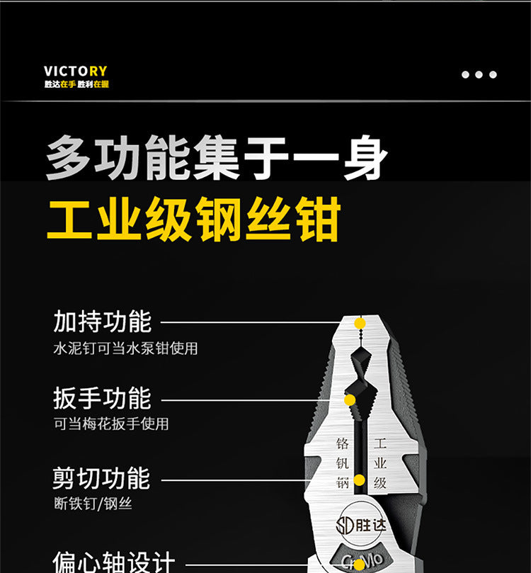 Shengda Vise Labor-Saving Household Pliers Set Tpr Handle Set Needle Nose Pliers Electrician Special Multi-Functional Wire Pliers