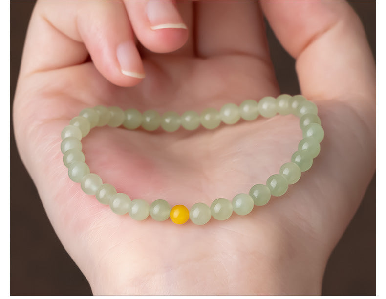 Hetian Jade Women's Natural Hetian Jade Bracelet Yellow Beeswax Transfer Bead Jade Bracelet for Men
