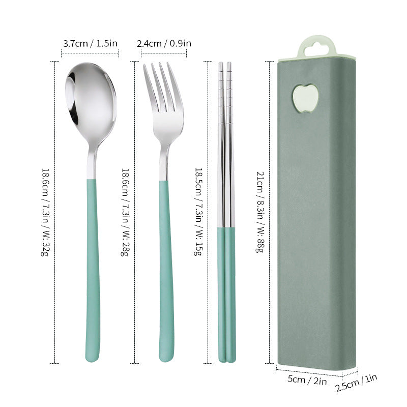 304 Stainless Steel Convenient Tableware Fork, Spoon and Chopsticks Three-Piece Set Outdoor Travel Student Storage Box Tableware Set