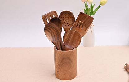 Paint-free Wax-free Wooden Cooking Spoon Shovel suit Kitchenware Long Handle Non-stick Pan Stir-frying Shovel Wooden Acacia Soup Spoon