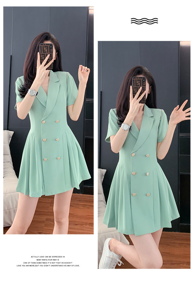 French Hepburn Style Small Black Dress High Sense High Cold Royal Sister Fried Street Small Fragrance Style Pleated Professional Suit dress Summer