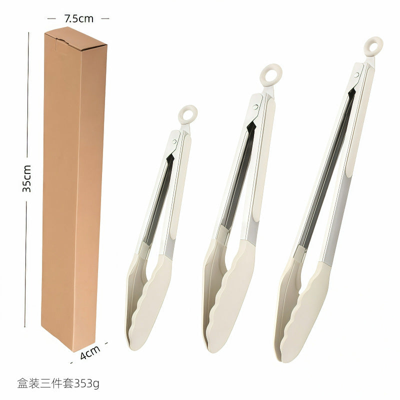 Silicone Clips for Kitchen Non-Stick Pans, Anti-Scalding and High Temperature Resistance, Household Barbecue and Steak Special Set, Stainless Steel Food Clips