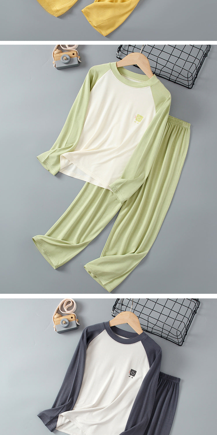Children's Home Clothes Spring and Summer Modal Long Sleeve Trousers Pajamas suit Boys and Girls Shoulder Cooler Air-conditioning Clothes