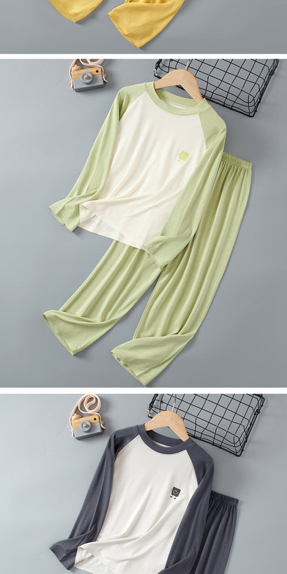 Children's Home Clothes Spring and Summer Modal Long Sleeve Trousers Pajamas suit Boys and Girls Shoulder Cooler Air-conditioning Clothes