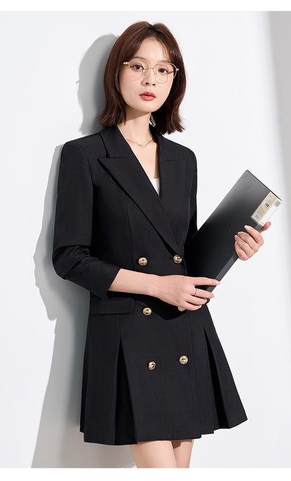 French Hepburn Style Small Black Dress High Sense High Cold Royal Sister Fried Street Small Fragrance Style Pleated Professional Suit dress Summer