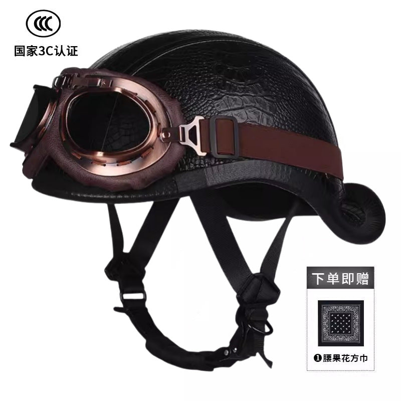 New National Standard 3C Retro Flip-Up Helmet for Women, Motorcycle Half-Helmet for Men, Electric Scooter Helmet, Cruiser Helmet for Riding