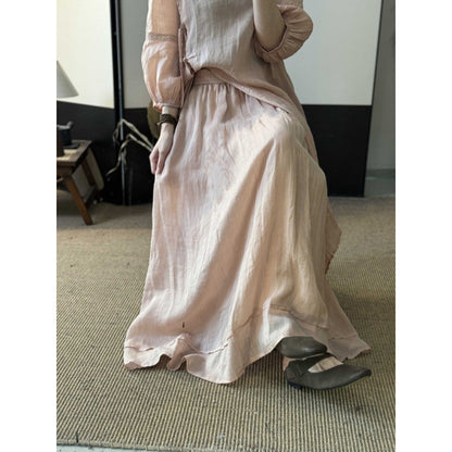 Summer New Style Quality Ramie Handmade Buckle Lace Lace Guofeng dress Double-Layer Skirt suit