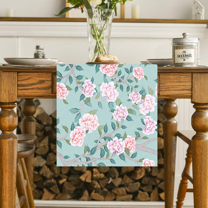 New Cross-Border Pink Flower Table Flag Printed Linen Living Room Decorative Tablecloth Home Kitchen Tablecloth Mat