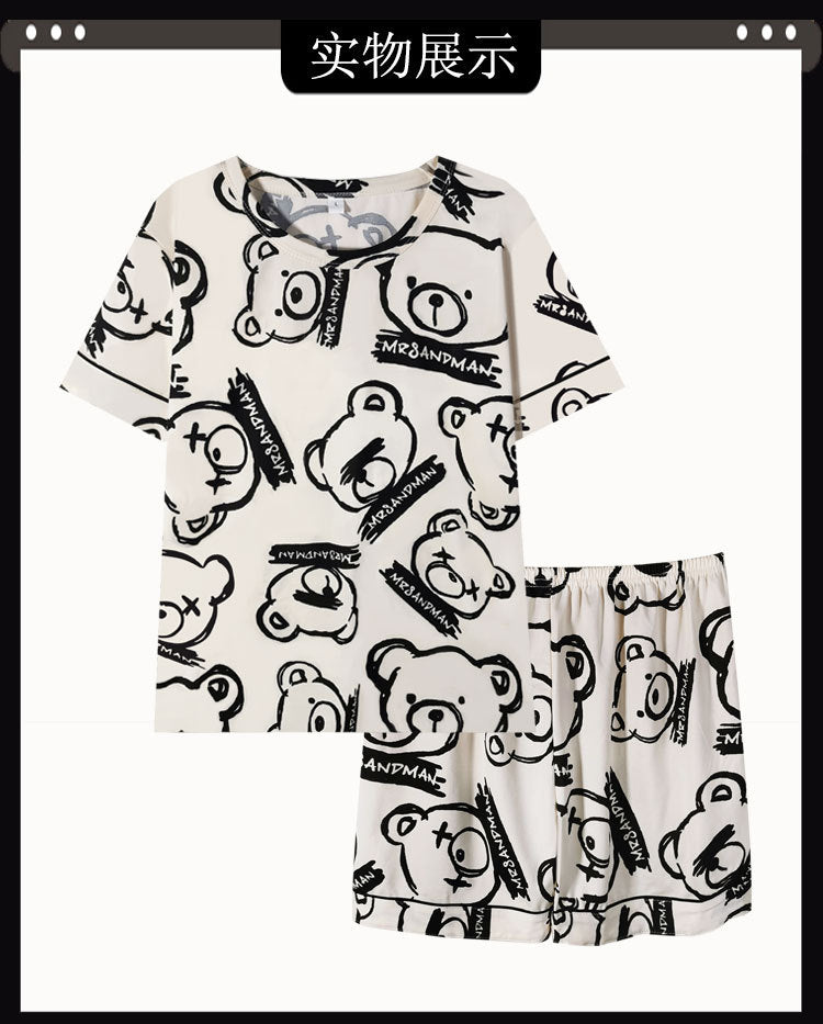 New Style Pajamas Women's Summer Short-sleeved Pullover Thin Cartoon Cartoon Bear Girl Home Clothes suit Women's Outwear