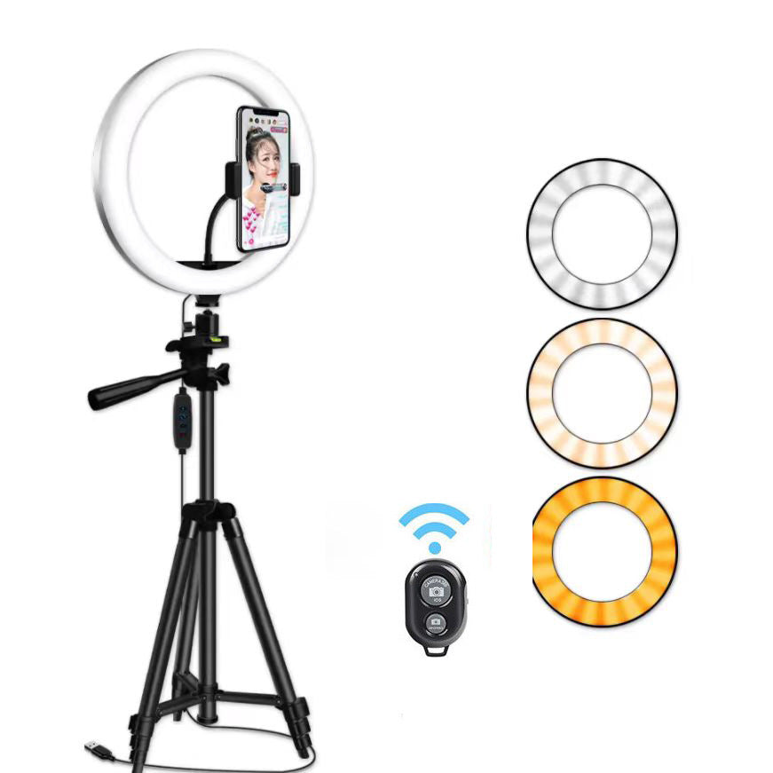 Cross-Border Hot Selling 10inch 12inch Ring Fill Light Photography Live Broadcast Floor Flash Ring Light Set Light