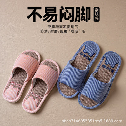 Linen Slippers Men's Breathable Indoor Home Non-slip Soft Bottom Mute Sweat Absorbing Spring and Autumn Four Seasons Foot Bear Floor Slippers