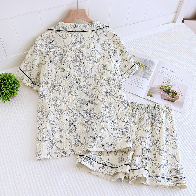 New pajamas women's summer cool pure cotton crepe vest suit outdoor home wear summer wholesale