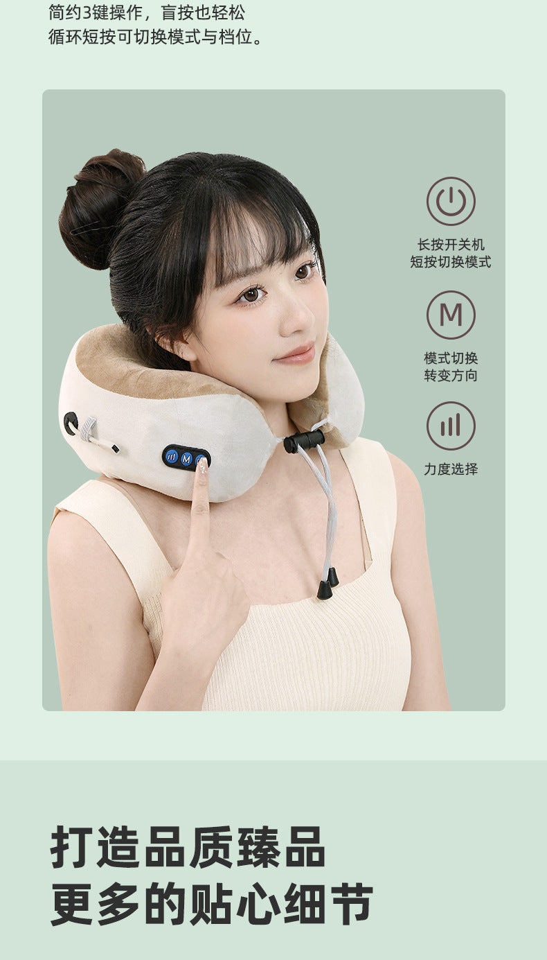 Multifunctional U-Shaped Pillow Memory Foam Portable Car Travel Electric Neck Cervical Spine Massager U-Shaped Massage Pillow