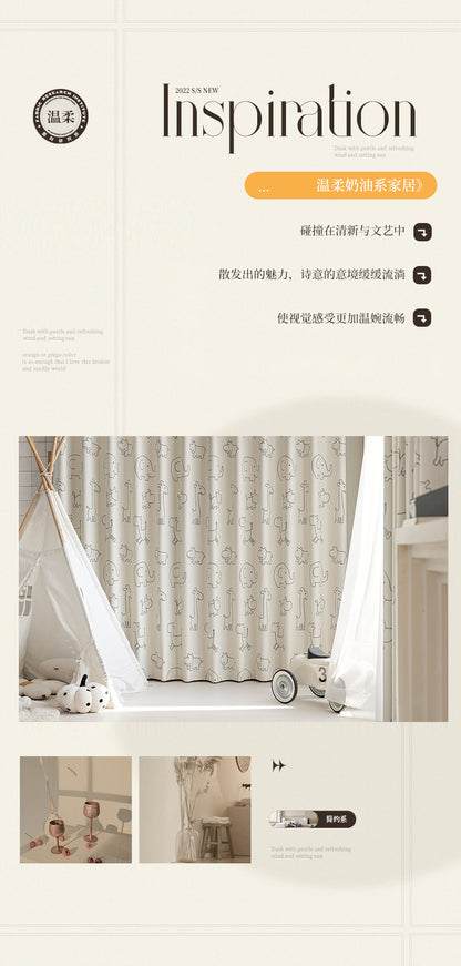 Children's Curtains with Digital Printing on Black Gold Base Fabric, Light Luxury Style for Bedroom and Living Room, Thickened New Model, Shaoxing Curtains, Blackout Wholesale