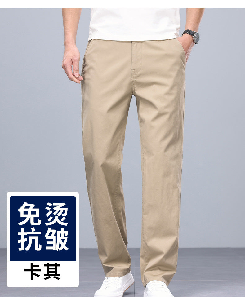 Binhaolu Men's Clothing High-End Pure Cotton Casual Pants for Men, Autumn and Winter Style with Fleece, New Business Style Men's Pants in Navy Blue