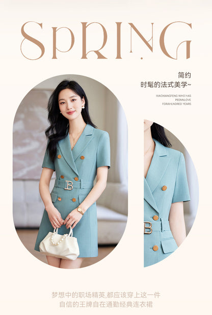 French Hepburn Style Small Black Dress High Sense High Cold Royal Sister Fried Street Small Fragrance Style Pleated Professional Suit dress Summer