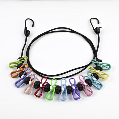 Creative Outdoor Elastic Windproof Clothesline with Positioning Buckle Korean Style Clothesline with Windproof Clip 12 Clips