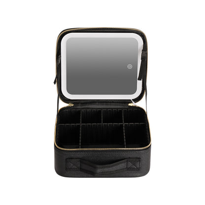 New Style Cosmetic Bag with Light and Mirror Led Light Rechargeable Portable Travel Makeup Cosmetics Cosmetics Bag Ins Style