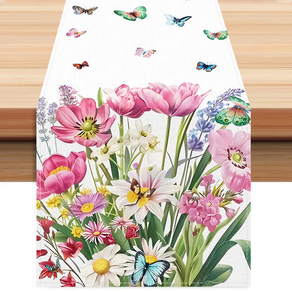Amazon Summer New Flower Table Runner Home Living Room Cabinet Decorative Table Cloth Cushion Tea Flag Linen Printed Tablecloth